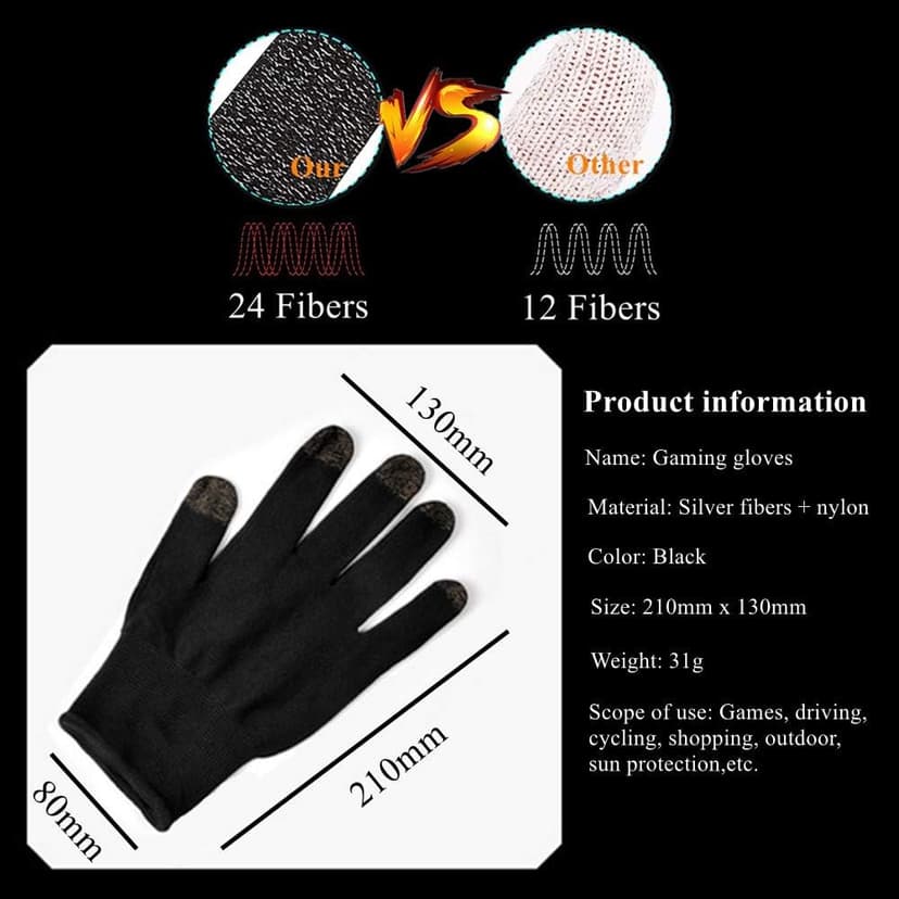 Gaming Gloves for Touchscreen, High-Sensitive Anti-Sweat Breathable Seamless Game Gloves for PUBG Mobile/Knives Out/Rules of Survival