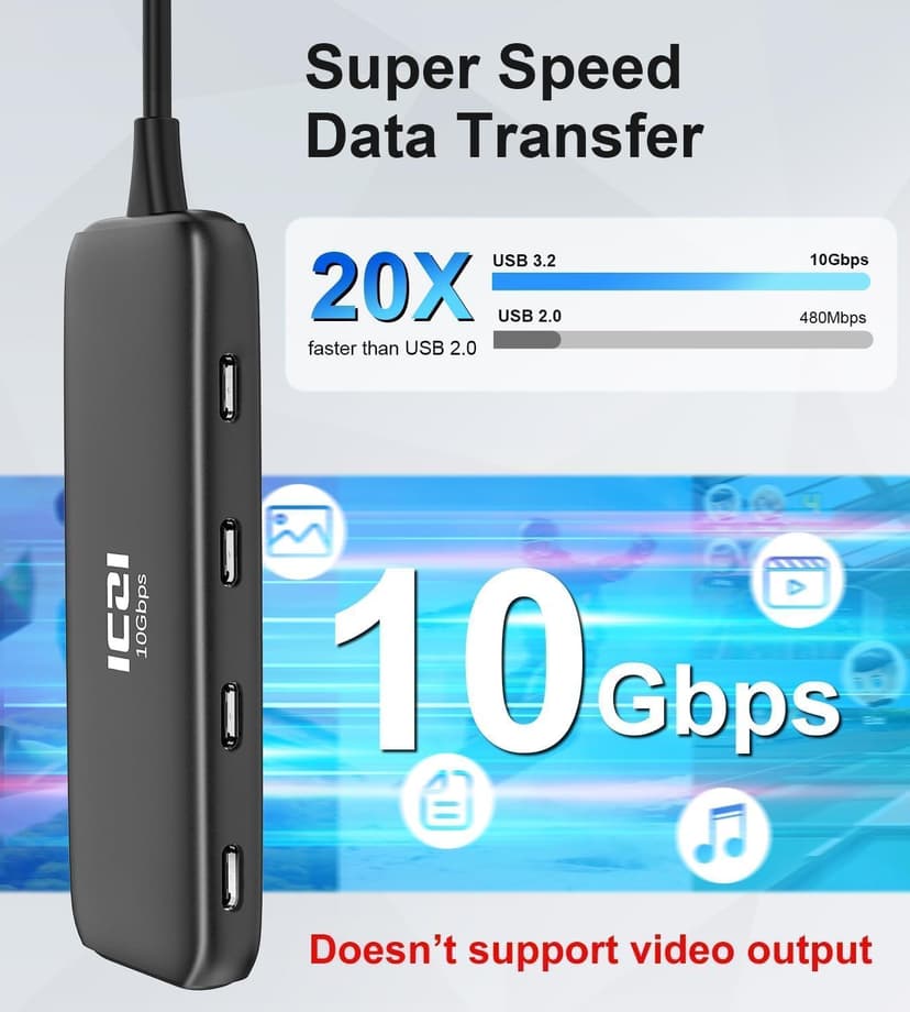 ICZI USB C Hub 3.2 10Gbps 4 Port Data Splitter for MacBook Pro/Air, iMac, Surface, Laptop, XPS, PC - Not Support Charging and Video Output