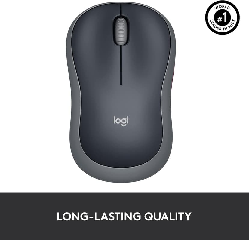 Logitech M185 Wireless Mouse, 2.4GHz with USB Mini Receiver, 12-Month Battery Life, 1000 DPI Optical Tracking, Ambidextrous PC/Mac/Laptop - Swift Grey