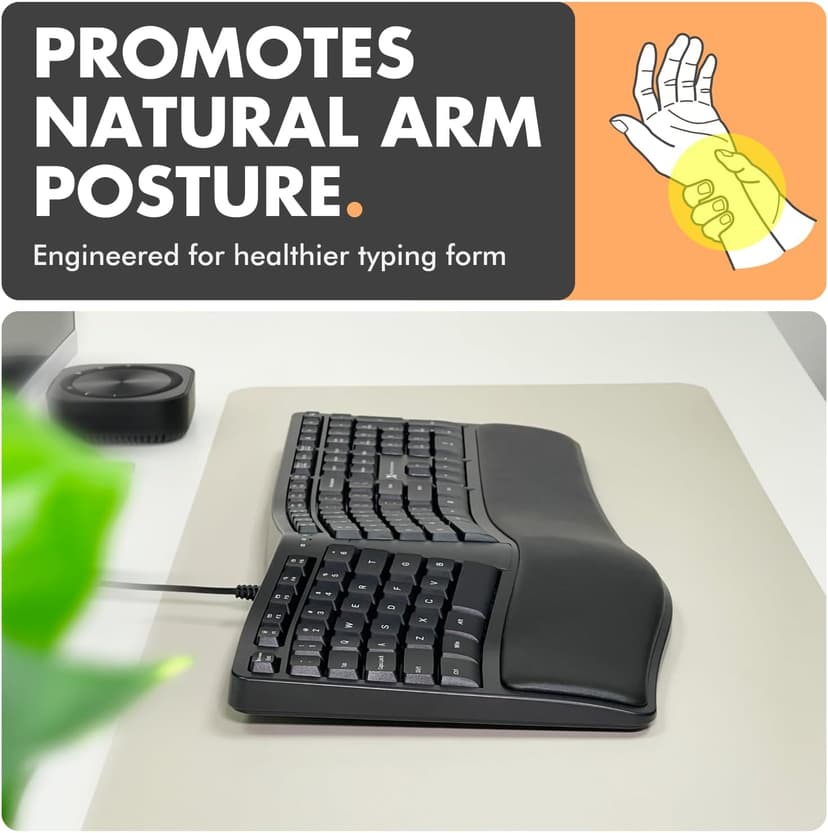 X9 Wired Ergonomic Keyboard with Cushioned Wrist Rest - Type Comfortably Longer - USB Wired Split Keyboard for Laptop, PC & Chrome Computer with 110 Ergo Keys & 5ft Cable