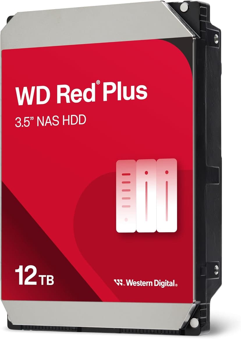 Western Digital 12TB WD Red Plus NAS Internal Hard Drive HDD - 7200 RPM, SATA 6 GB/s, CMR, 512 MB Cache, 3.5" - WD120EFGX