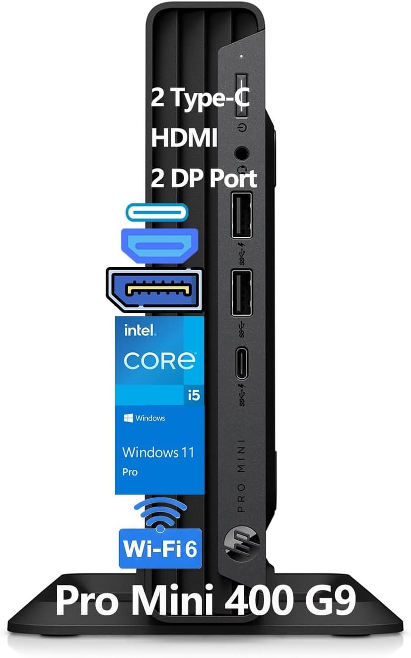HP Pro Mini 400 G9 Mini PC Business Desktop Computer, 32GB DDR4 RAM, 1TB PCIe SSD, Intel 6-Core i5-12500T (Beat i7-11700T), WiFi 6, Bluetooth, 2 Type-C + 2 DisplayPort + HDMI, Windows 11 Pro, Wendbo