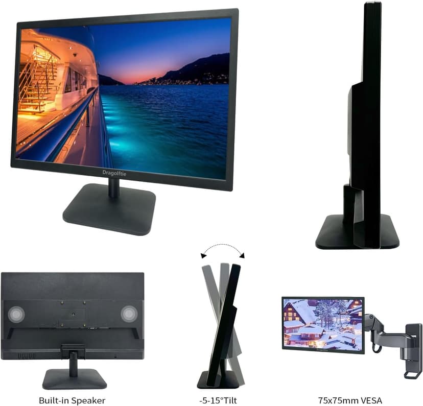 19 Inch Touchscreen Monitor HD 1440x900P, Built-in Speakers, VESA, TN Panel Desktop PC Touch Screen Monitor with HDMI & VGA & Type-B Ports, Low-blue Light Computer Touch Display, 60Hz, Black