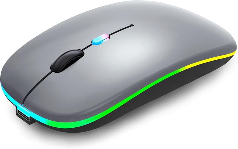 Wireless Bluetooth Mouse Rechargeable Laptop Mice with LED Lights Silent Slim Use(BT5.2 and 2.4G Portable USB) Dual Mode Computer Mouse for Laptop/iPad/Tablet/Apple/Computer/Mac (Grey)