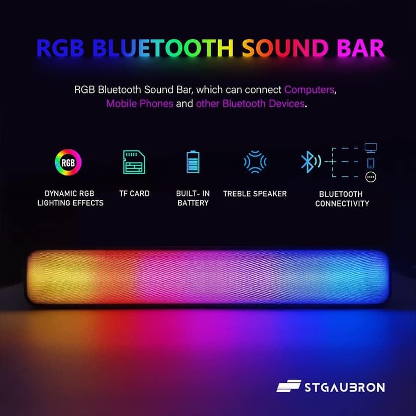 STGAubron Gaming PC Desktop, GeForce RTX 2060 6G GDDR6, Intel Core i7 up to 3.9 GHz, 16G RAM, 512G SSD, WiFi, BT 5.0, RGB Fan x6, RGB BT Sound Bar, Windows 10 Home
