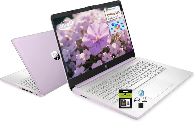 HP 14" Student-Laptop office365 Copilot AI, 4-Cores Intel N150(Up to 3.6GHz) 16GB RAM 256GB Storage(128GB UFS + 128GB Ghost Manta SD Card) Computer-Laptop with Wi-Fi 6 Win11 Honey Lavender