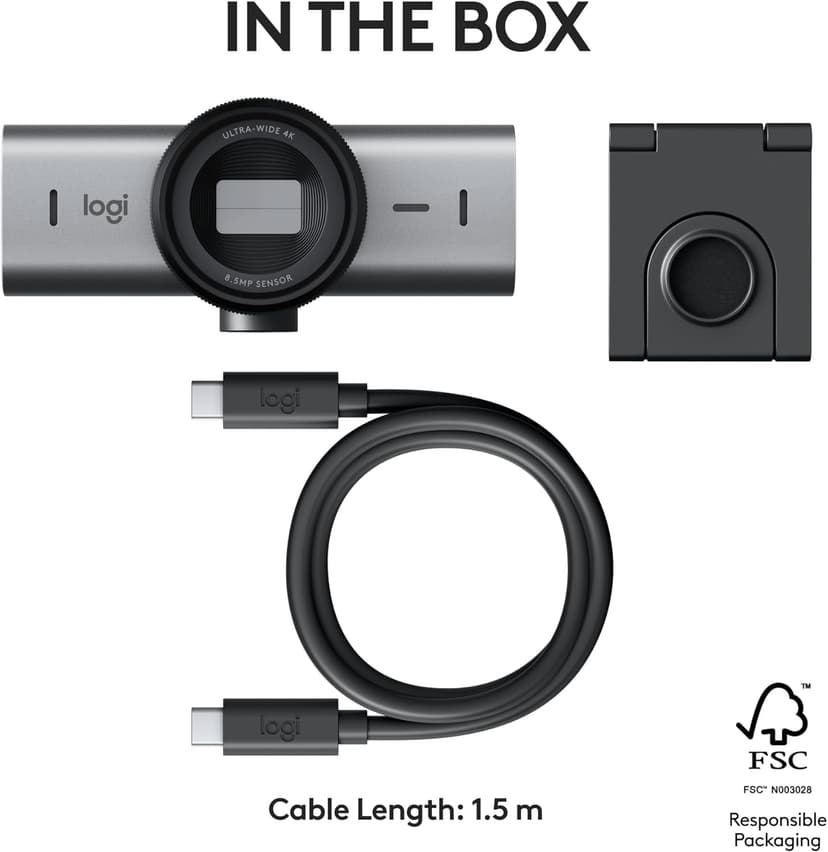 Logitech MX Brio Ultra HD 4K Collaboration and Streaming Webcam, 1080p at 60 FPS, Dual Noise Reducing Mics, Show Mode, USB-C, Webcam Cover, Works with Microsoft Teams, Zoom, Google Meet - Graphite