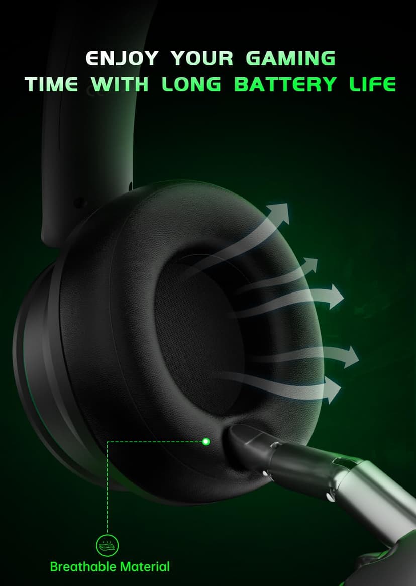 RYR Wireless Gaming Headset for Xbox Series X|S, Xbox One, PS5, PS4, Mac, Bluetooth 5.3, 3D Surround Sound, Rotatable Earmuffs, Gaming Headphones with Noise Canceling Microphones-Blackgreen