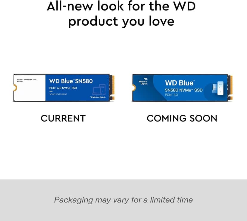 Western Digital 500GB WD Blue SN580 NVMe Internal Solid State Drive SSD - Gen4 x4 PCIe 16Gb/s, M.2 2280, Up to 4,000 MB/s - WDS500G3B0E