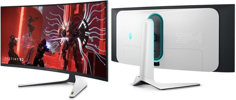 Alienware AW3423DW Curved Gaming Monitor 34.18 inch Quantom Dot-OLED 1800R Display, 3440x1440 Pixels at 175Hz, True 0.1ms Gray-to-Gray, 1M:1 Contrast Ratio, 1.07 Billions Colors - Lunar Light