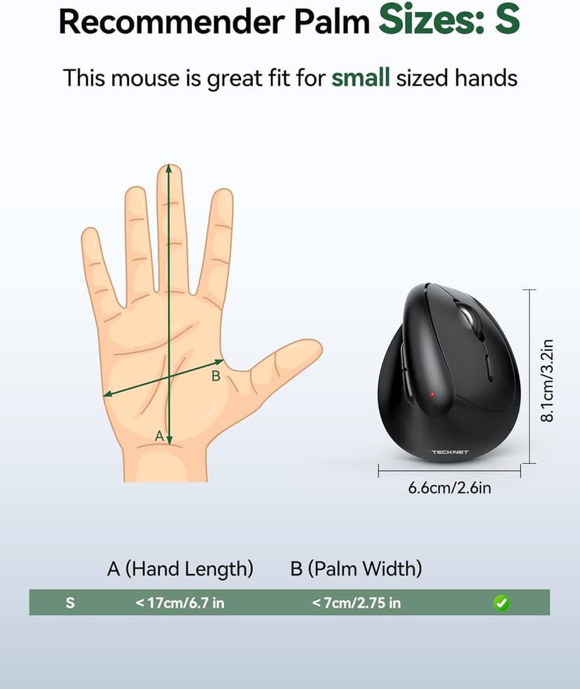 TECKNET Mini Vertical Wireless Mouse, Ergonomic Mouse for Small Hands, 4800DPI, 5 Adjustable DPI Levels, 6 Buttons, 2.4GHz Silent Optical Wireless Mouse for Laptop, Computers, PCs, Macs