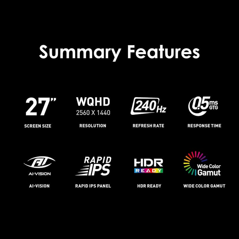 msi MAG 274QF X24 27-inch 2560 x 1440 (QHD) Gaming Monitor, 240Hz, Adaptive-Synch, HDMI, DisplayPort, VESA Mountable, Tilt, Height Adjustable, Speaker, 0.03ms, Black