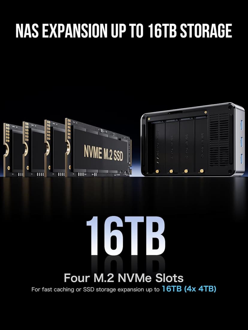 GMKtec Mini PC NAS, G9 Intel N150 Dual Boot Win Linux Desktop Computer 12GB DDR5 64GB EMMC + 1TB M.2 SSD, 4*M.2 NVMe Slots, Dual NIC 2.5GbE, USB-C/USB 3.2 10Gbps, Network Attached Storage