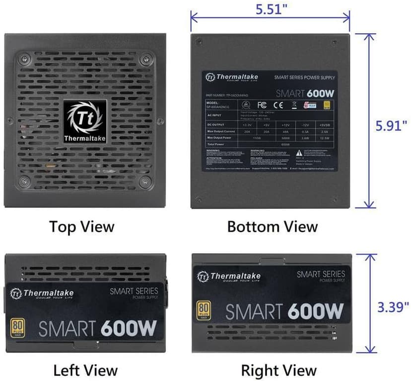 Thermaltake Toughpower GX2 80+ Gold 600W SLI/Crossfire Ready Continuous Power ATX 12V V2.4/EPS V2.92 Non Modular Power Supply 5 Year Warranty PS-TPD-0600NNFAGU-2
