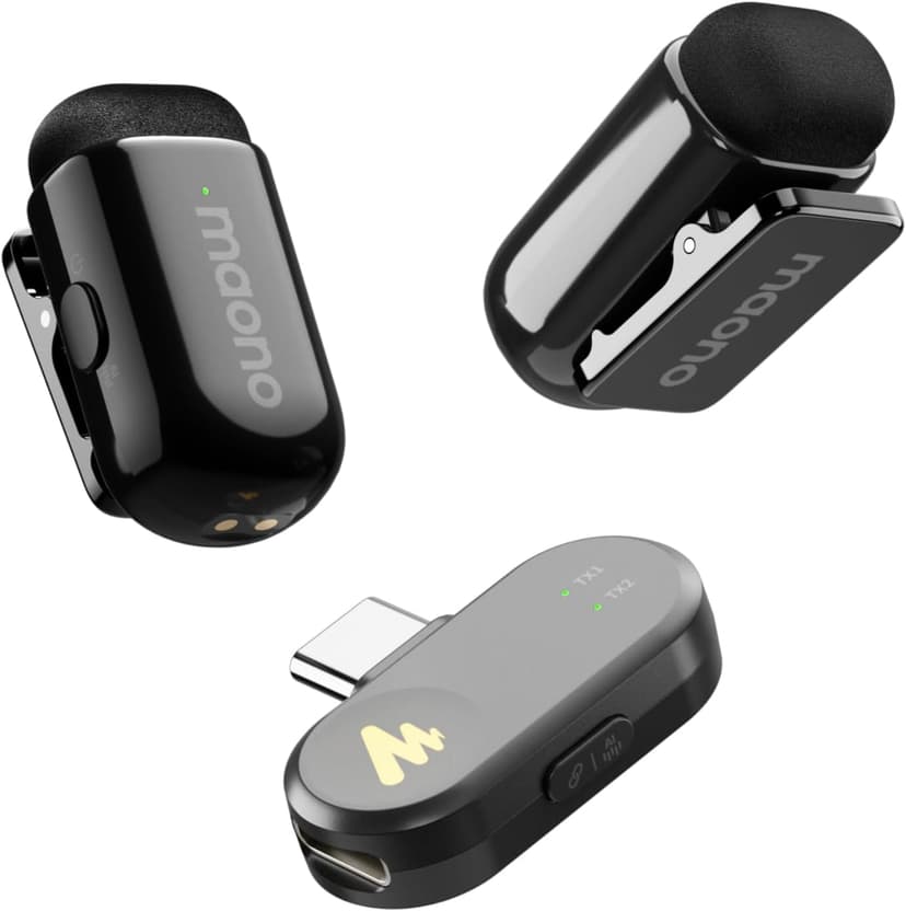 MAONO Wave T1 Mini Wireless Lavalier Microphone for iPhone 16 15, Android, Tablet, PC, Clip on Lapel Mic with USB-C Plug, Noise Cancellation, AI Voice Filter for Video Recording Vlog TikTok YouTube