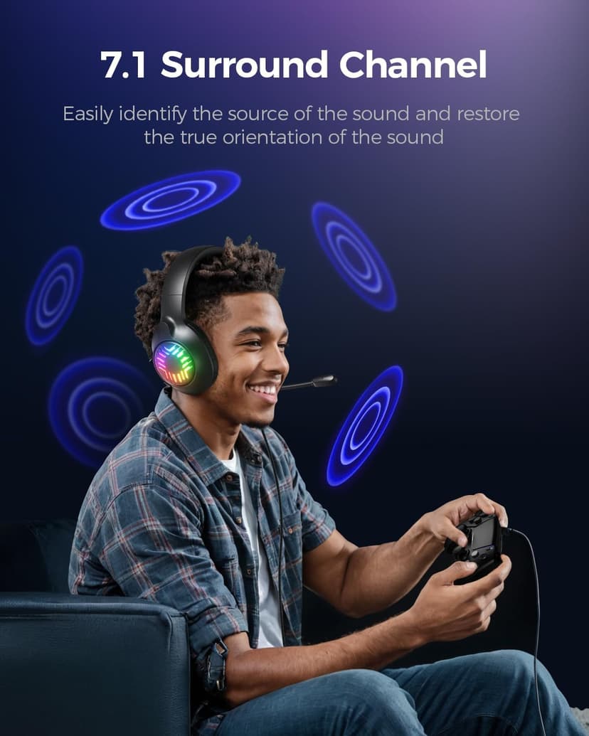 Stereo Gaming Headset, Wired Gaming Headphones Over Ear, Noise Cancelling Mic, 9 Colors Gradient RGB Ligh, Soft Memory Earmuffs for PC, Xbox One/Series PS5 PS4 Controllers, Nintendo (Black)