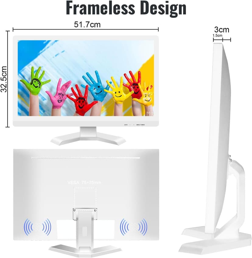 21.5 Inch Touchscreen Monitor FHD 1920x1080P, White, 75Hz, Built-in Speakers, HDMI VGA USB Port, 10-Point Computer Touch Screen PC Display, VESA Wall Mountable