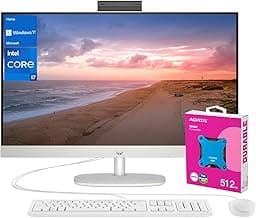 HP 27 i7 All in One Desktop, 27" FHD, Intel i7-1355U, 32GB RAM, 1TB SSD, Wired Keyboard & Mouse, IR Camera, HDMI, RJ45, Wi-Fi 6, Windows 11 Home, White with ADATA 512 External SSD Bundle