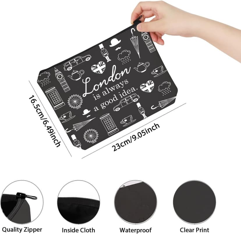 London City Skyline Zipper Pouch Makeup Bag - London Is Always A Good Idea (BLK)