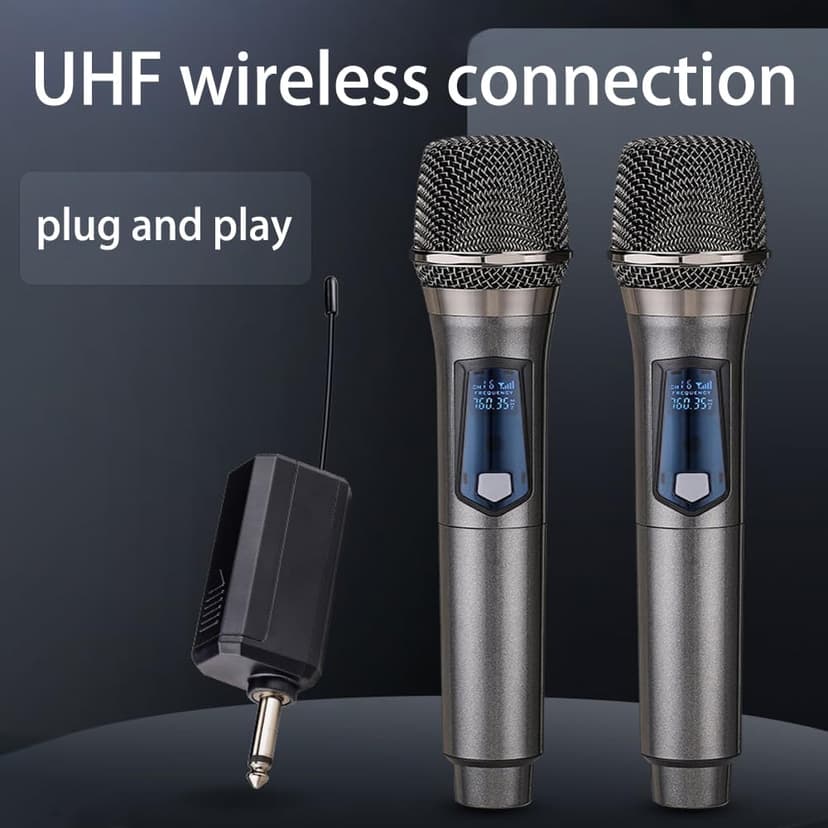 Wireless Microphone,Rechargeable Wireless Dual UHF Microphone,Dual Handheld Dynamic Wireless Mic for Karaoke Singing, Wedding, DJ, Party, Speech, Church, Class Use,PA System,200ft,Gray
