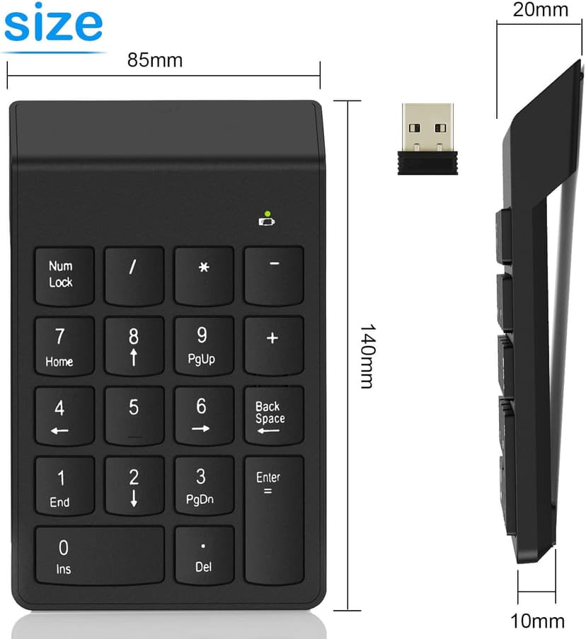NOOX Wireless Number Pad, Numeric Keypad Numpad Keyboard 10 Key USB Keypad Office Accounting Essentials Desktop Computer Laptops Accessories Compatible Chromebook Notebook EliteBook MateBook etc.