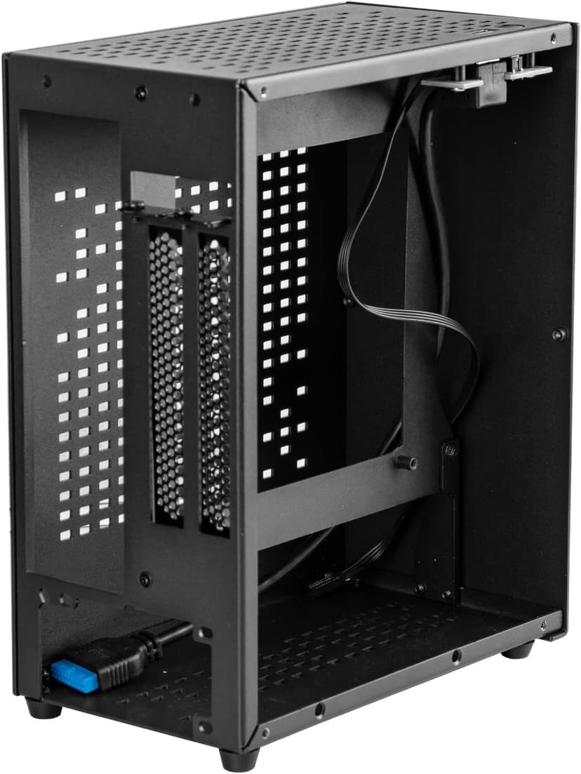 Aluminum Mini ITX Case with PCIe 3.0 Riser, JOYJOM Mini PC Case, SFF Small Form Factor PC Case, TX Computer Gaming Case Supports GPU Graphics Card (Black)