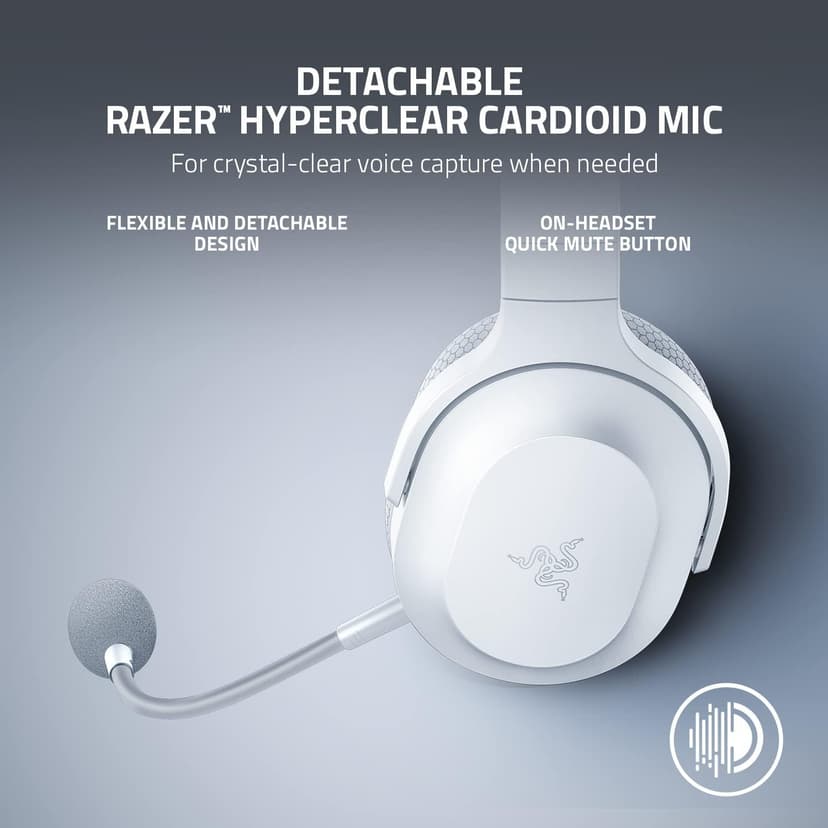Razer Barracuda X Wireless Gaming & Mobile Headset (PC, PlayStation, Switch, Android, iOS): 2.4GHz Wireless + Bluetooth - Lightweight - 40mm Drivers - Detachable Mic - 50 Hr Battery - Mercury White