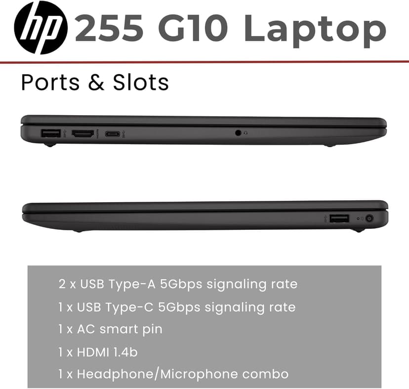 HP 255 G10 15.6" FHD Business Laptop, AMD Ryzen 7 7730U, 32GB RAM, 1TB PCIe SSD, Numeric Keypad, Webcam, Wi-Fi 6, HDMI, Windows 11 Pro, Black