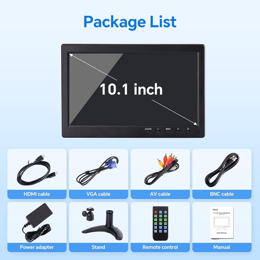 Eyoyo 10.1 inch Security Monitor 1366x768 Resolution, Small HDMI Monitor Supporting HDMI VGA AV BNC USB Input, Small Screen with Built-in Speakers for PC CCTV Camera NVR