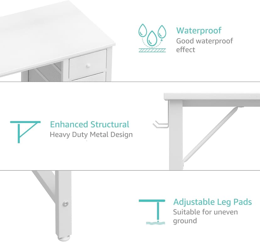 Lufeiya Small White Desk with Drawers for Bedroom, 40 Inch Kids Girls Study Desks, Reversible Computer Writing Nail Table with Fabric Drawer for Small Spaces Home Office Manicure