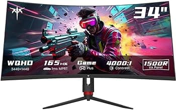 34 Inch Ultrawide Monitor, 165Hz WQHD 3440X1440 Curved Gaming Monitor, 1500R PC Monitor, HDR, FreeSync & G-Sync, HDMI, DisplayPort, VESA, Tilt Swivel Height Pivot Adjustment, H34S18S
