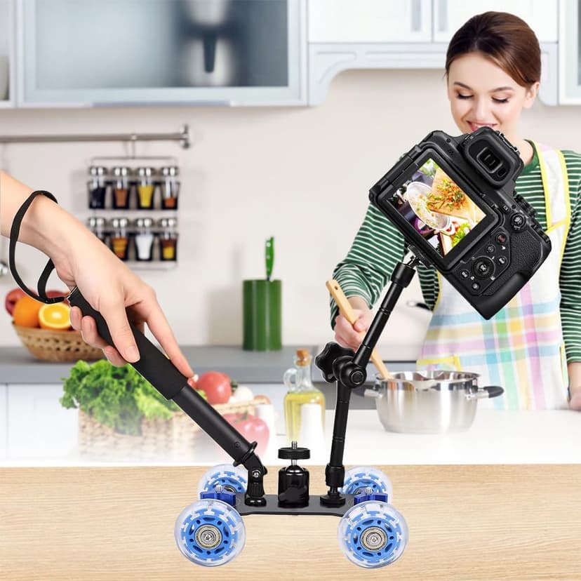 Joyzan Camera Dolly Wheel, Scaled Table Skater Slider Car 10KG Load Rail Roller Track Mini Adjustable Desktop Portable Professional DSLR Camcorder Mirrorless Cell Phone Video Low Level Noise Shooting