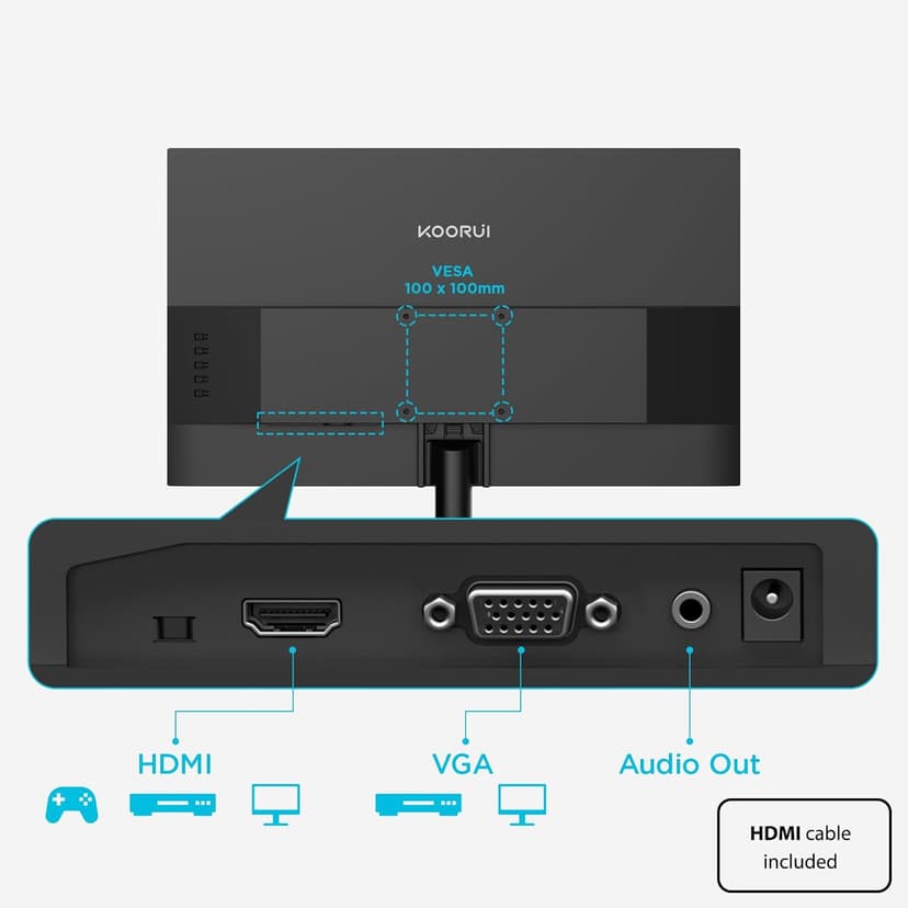 KOORUI 24-inch Computer Monitor Full HD 1920 x 1080p 100Hz VA Display 3000:1 Contrast Ratio with HDMI VGA, Three-Sided Slim Bezels, Freesync, 100 x 100 mm VESA Mountable, Ergonomic Tilt, Black