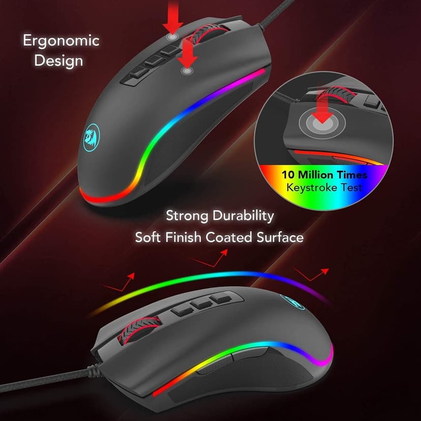Redragon M711 Cobra Gaming Mouse with 16.8 Million RGB Color Backlit, 10,000 DPI Adjustable, Comfortable Grip, 7 Programmable Buttons