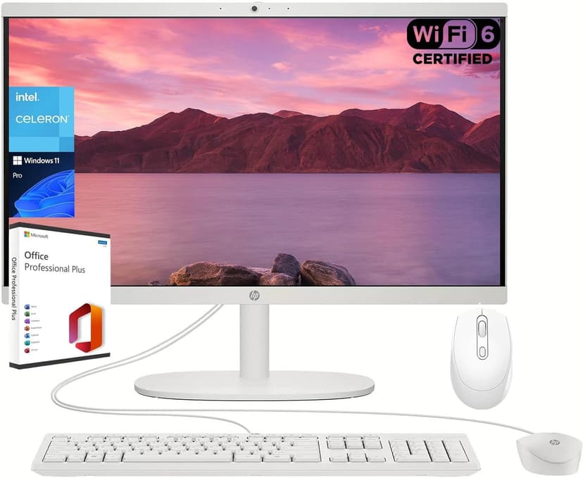 HP All-in-One Desktop PC, 21.5" FHD Display, 16GB RAM, 1TB SSD, Intel Celeron J4025, Webcam, WiFi 6, HDMI, Windows 11 Pro, with Microsoft Office Lifetime License