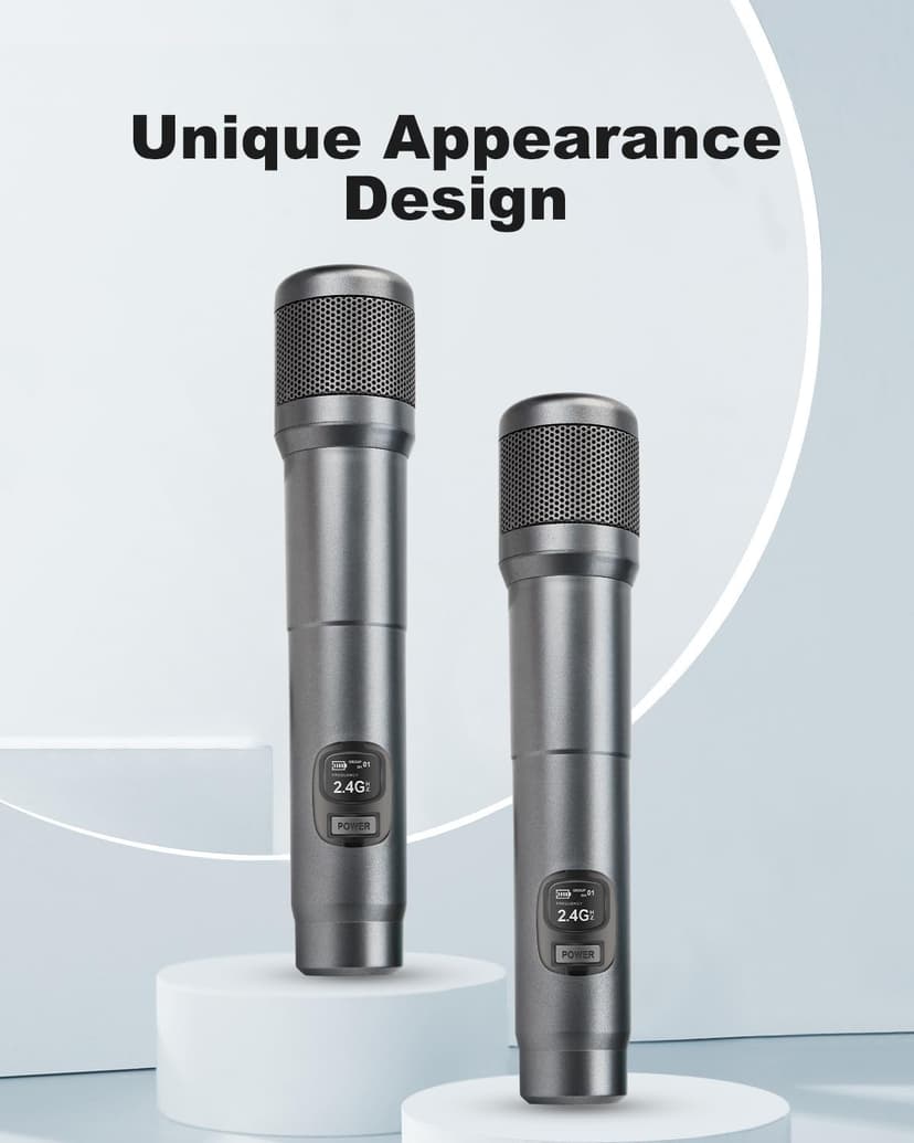 Wireless Microphone, Dual Handheld Dynamic Mic with Rechargeable Receiver, 40H Duration, 200ft Range, Plug and Play, Karaoke Microphone for Singing, Karaoke, Meeting, Church, Wedding