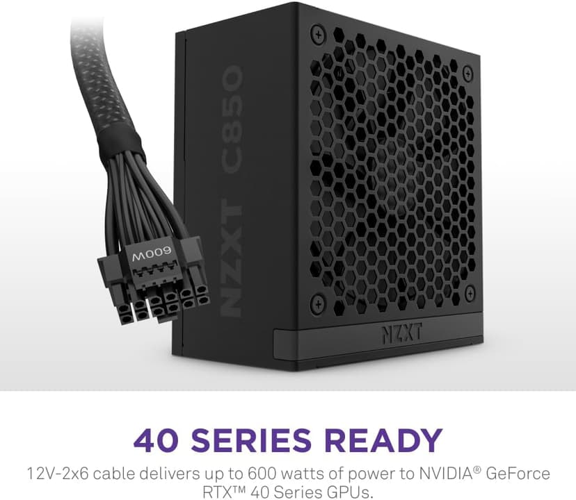 NZXT C850 Gold ATX 3.1 - Fully Modular Low-Noise PC Gaming Power Supply - 850 Watts - 80 Plus Gold - 12V-2x6 Connector - Zero Fan Mode - 100% Japanese Capacitors - Black