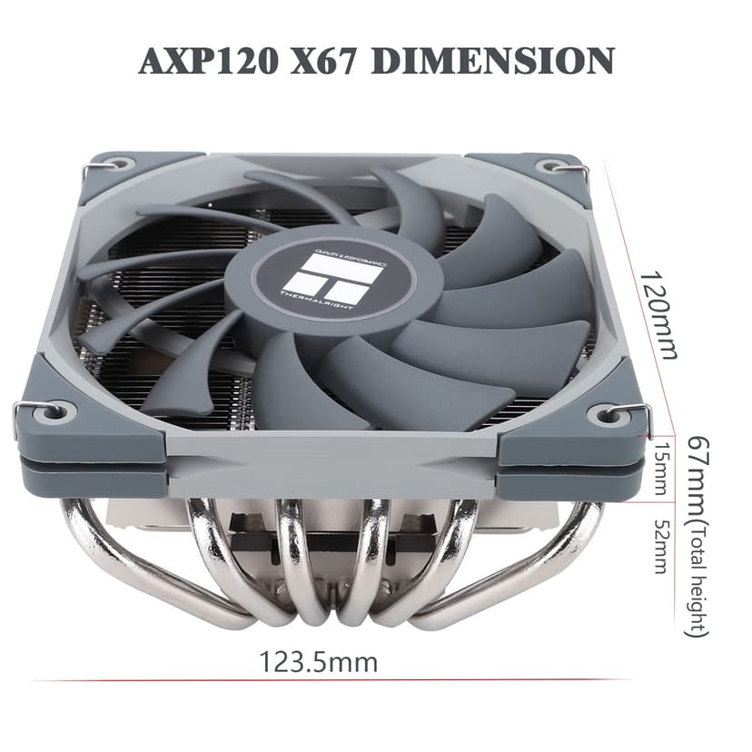 Thermalright AXP120-X67 Black ARGB Low Profile CPU Air Cooler with Quite 120mm TL-C12015B-S PWM Fan, 6 Heat Pipes, 67mm Height, for AM4/ AM5,Intel LGA 1700/1851/1150/1151/1155/1156/1200/2011