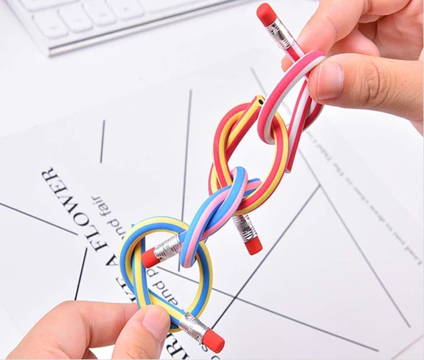 Flexible Bendy Pencil, 35 PCS Flexible Soft Pencil Colorful Stripe Soft Pencils with Eraser as Gift for Students or Children