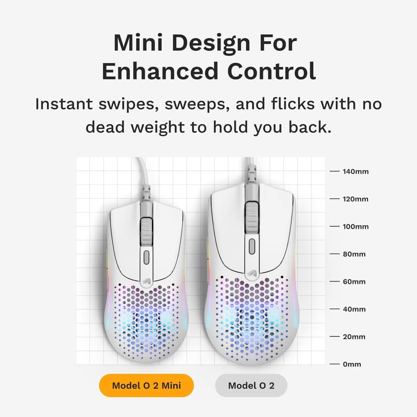 Glorious Model O 2 Mini Wired Gaming Mouse: Superlight 49g, 26K Optical Sensor, Motion Sync, 80M Clicks, 6 Programmable Buttons, Mouse for Small Hands, FPS, MMO, MOBA, Battle Royal Mouse, White