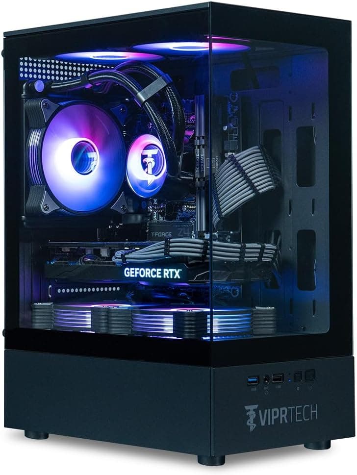 ViprTech Stryker 3.0 Liquid-Cooled PC - AMD Ryzen 7 (4.1GHz Turbo), RTX 3060 12GB, 32GB DDR4 3200, 1TB NVMe SSD, 700W PSU, WiFi BT, Win 11 Pro, RGB, Gaming Desktop Computer Prebuilt, Black