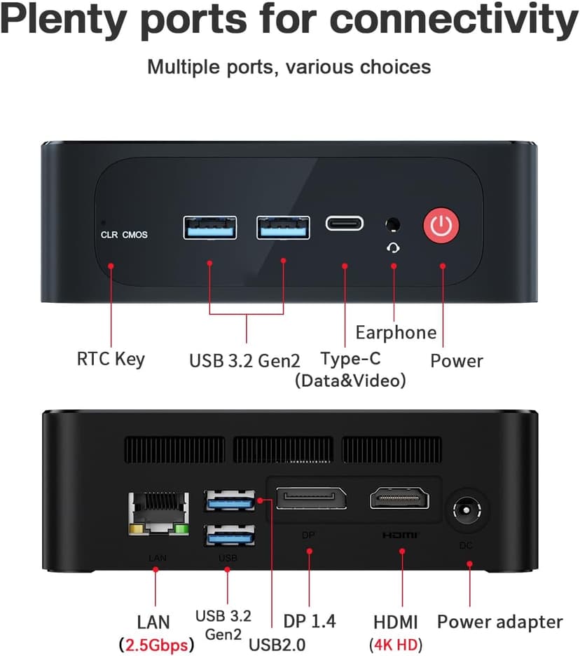 Beelink Mini PC AMD Ryzen 5 5500U (up to 4.0GHz, 6C/12T), Mini Computers 16G DDR4 RAM 500GB M.2 2280 NVME SSD, 4K Triple Display/WiFi6/BT5.2/2.5G LAN