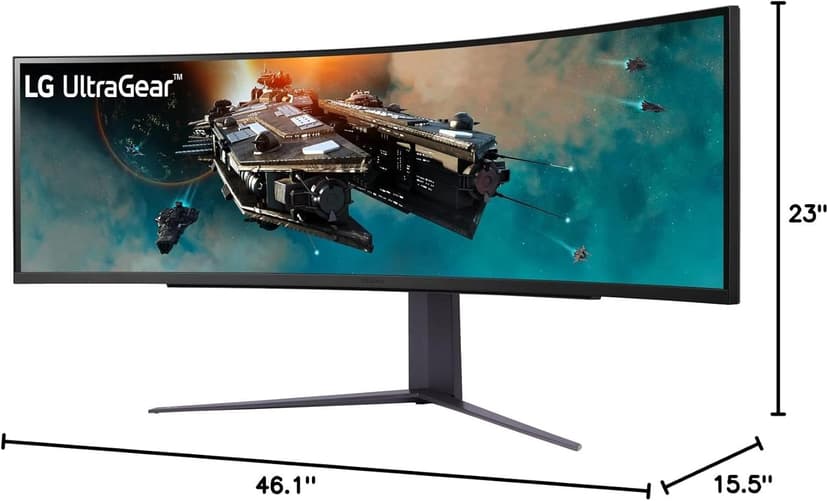 LG 49" UltraGear DQHD (5120x1440) Curved Gaming Monitor, 240Hz, 1ms, VESA DisplayHDR 1000, HDMI 2.1, DisplayPort, 4-Pole HP Out DTS HP:X, AMD FreeSync Premium Pro, Tilt/Swivel/Height Stand, Black
