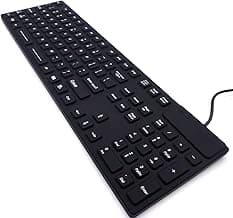DSI Keyboard with Number Pad IP68 Waterproof Industrial Rugged Silicone IKB105, Black