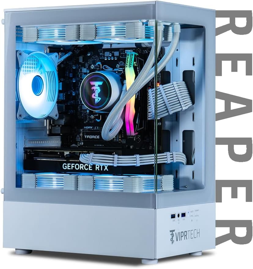 ViprTech Reaper 2.5 Liquid-Cooled PC - AMD Ryzen 7 8700F (5.0Ghz Turbo), AMD RX 7800 XT 16GB, 32GB DDR5 6400, 2TB NVMe SSD, 1000W Gold, VR-Ready, WiFi BT, Win 11, Gaming Desktop Computer White