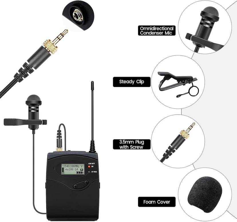 2-Pack Lavalier Lapel Microphone Compatible with Sennheiser Wireless System Bodypack Transmitter, Omnidirectional Condenser Mic for YouTube, Lectures, Living Performance