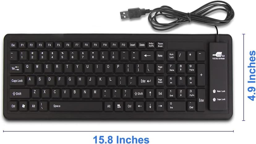 sungwoo Foldable Silicone Keyboard USB Wired Waterproof Rollup Keyboard for PC Notebook Laptop (All Black)