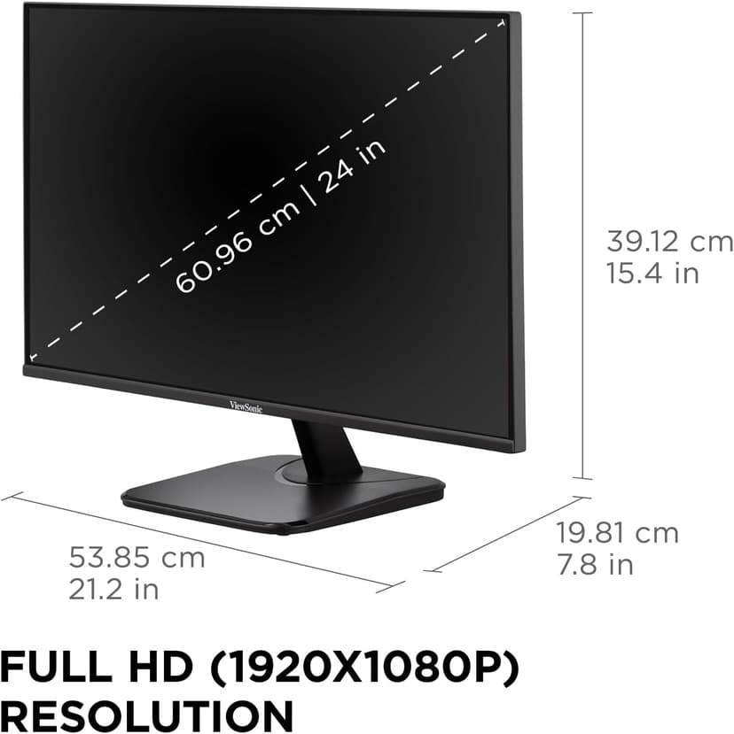 ViewSonic VA2456A-MHD 24 Inch IPS 1080p Monitor with 120Hz, Eye Care, HDMI, DisplayPort, and VGA Inputs for Home and Office