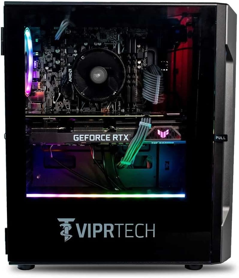 ViprTech Rebel 4.0 Gaming PC - AMD Ryzen 7 (4.1Ghz Turbo), RTX 4060 8GB, 32GB DDR4 3200, 1TB NVMe SSD, VR-Ready, Streaming, WiFi BT, RGB, Win 11 Pro, Prebuilt Desktop Computer Black
