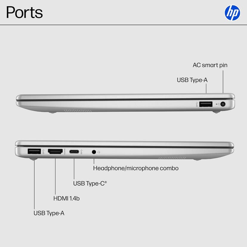 HP 14 inch Laptop, HD Display, Intel Core i3-N305, 8 GB RAM, 256 GB SSD, Intel UHD Graphics, Windows 11 Home in S Mode, Natural Silver, 14-ep0299nr